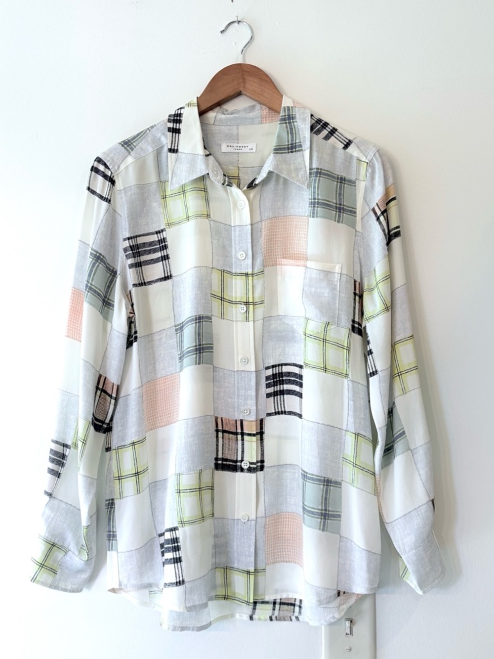 Equipment Luxury Silk Loose Boyfriend Fit Tunic Patchwork Blouse With Pocket